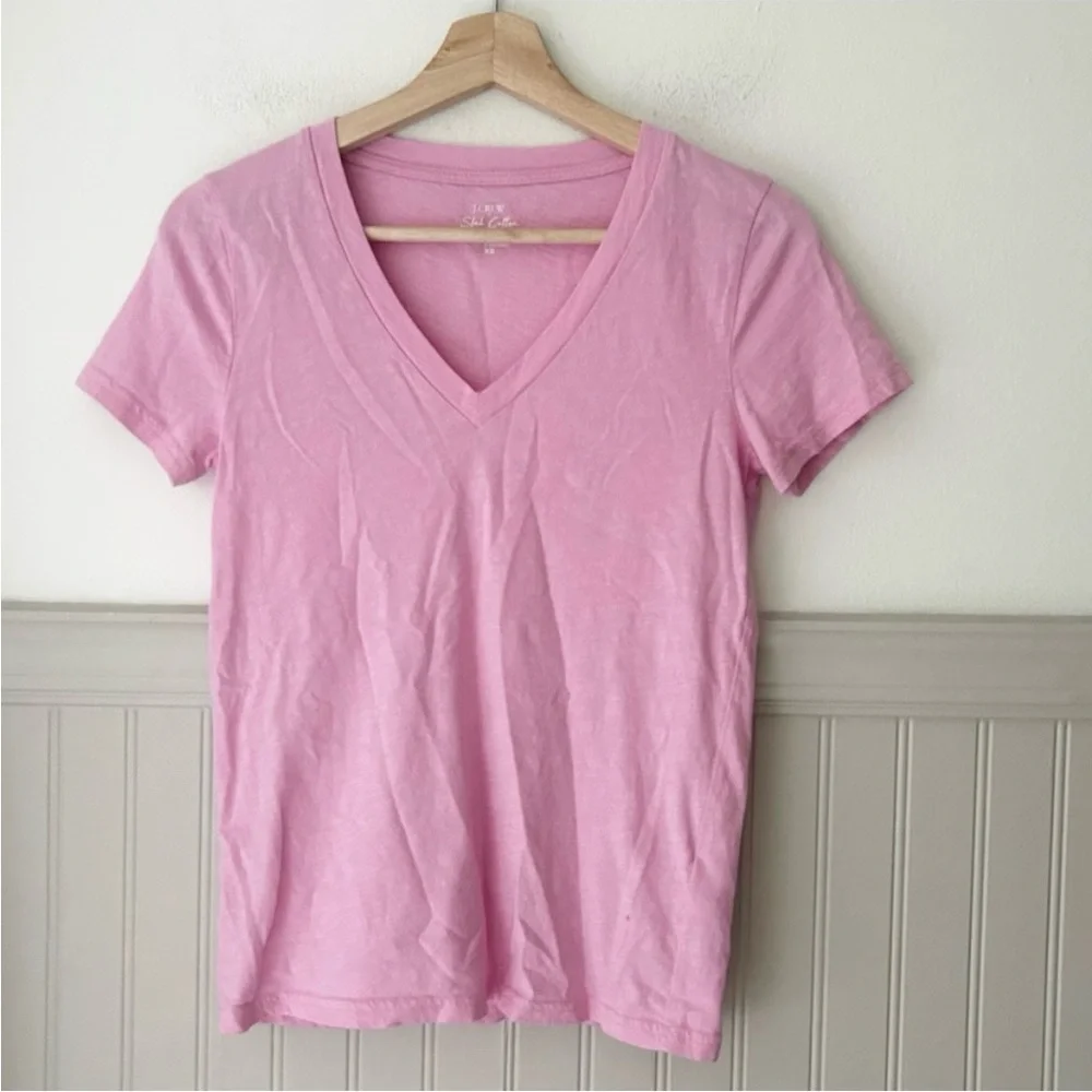 J.Crew XS Slub 100% Cotton Light Pink V-Neck Short Sleeve Tee
